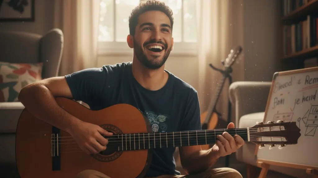 homem segurando violao