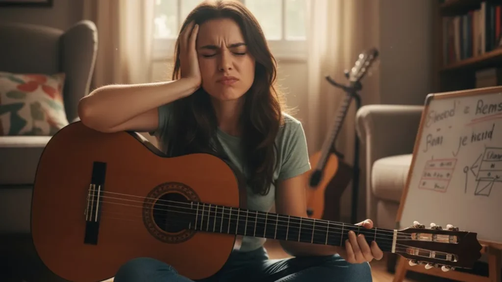 mulher segurando violao